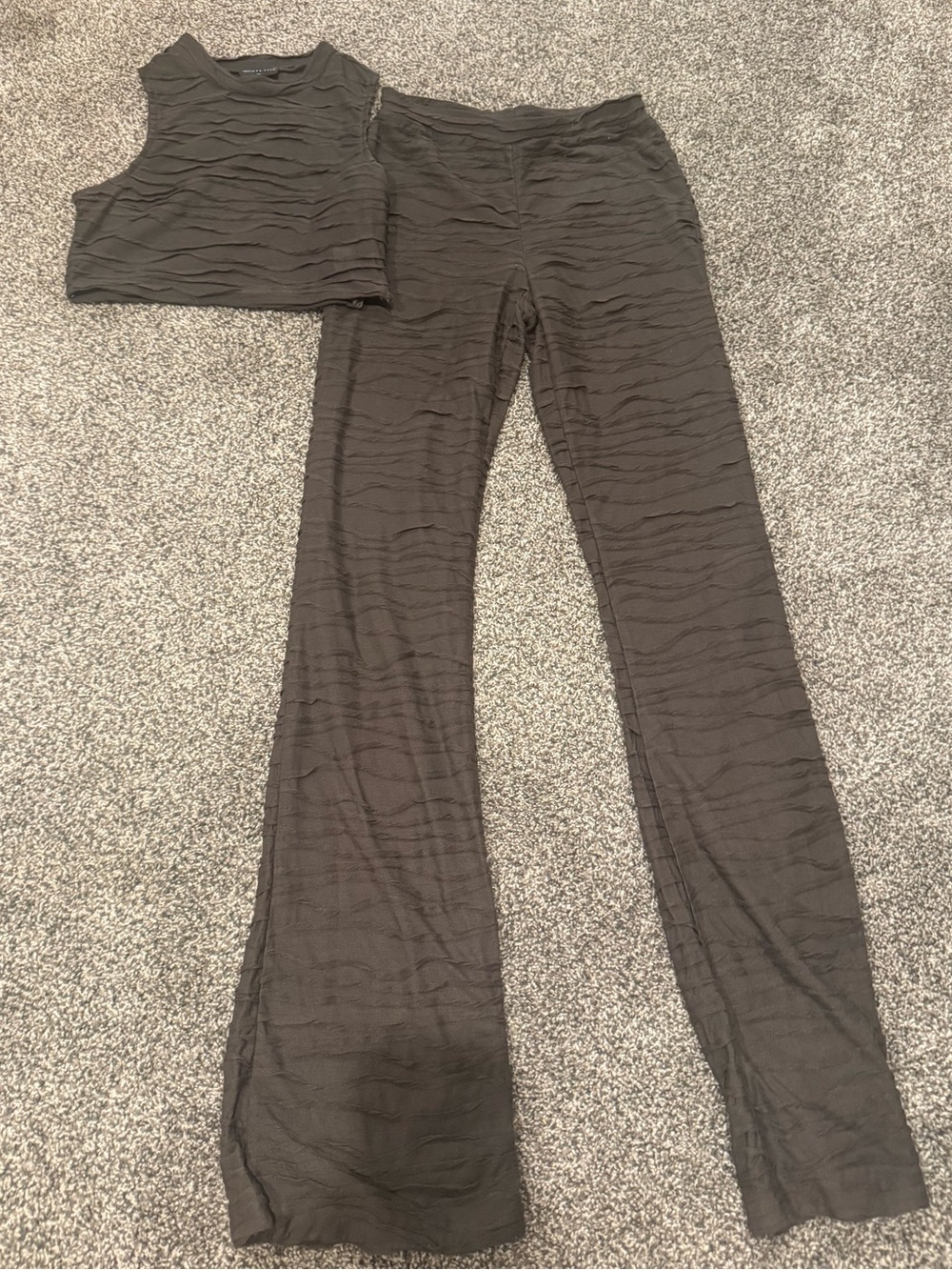 White Fox Boutique Brown Textured Flare Pants with Cropped Tank